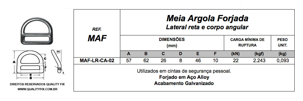 Tabela de Especificações - Meia Argola Lateral Reta Corpo Angular - Bax Company