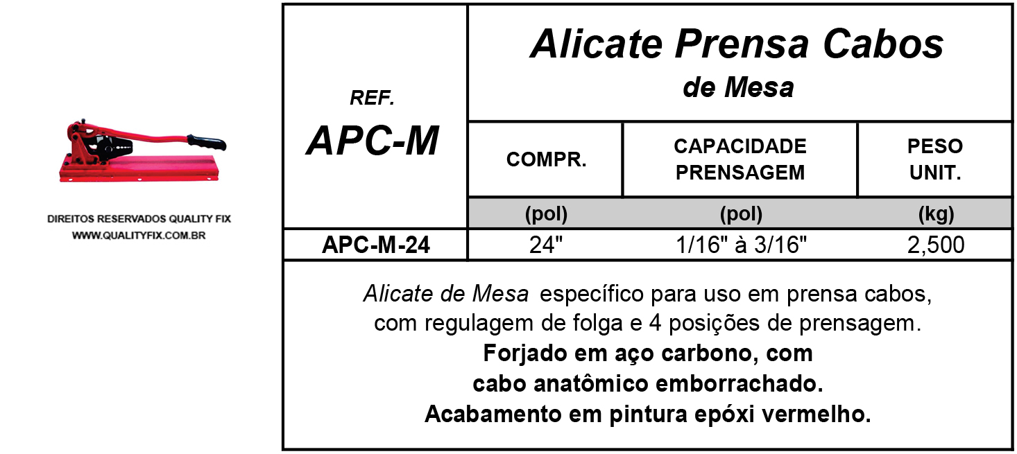 Tabela de Especificações - Alicate Prensa Cabos de Mesa - Bax Company