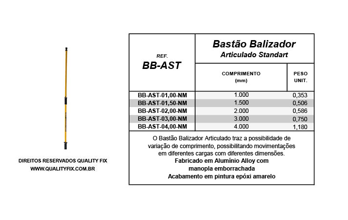 Tabela de Especificações - Bastão Balizador Articulado Standart - Bax Company