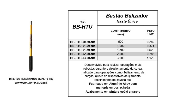 Tabela de Especificações - Bastão Balizador Haste - Bax Company