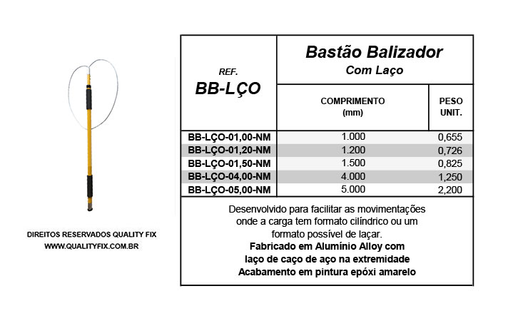 Tabela de Especificações - Bastão Balizador Laço - Bax Company