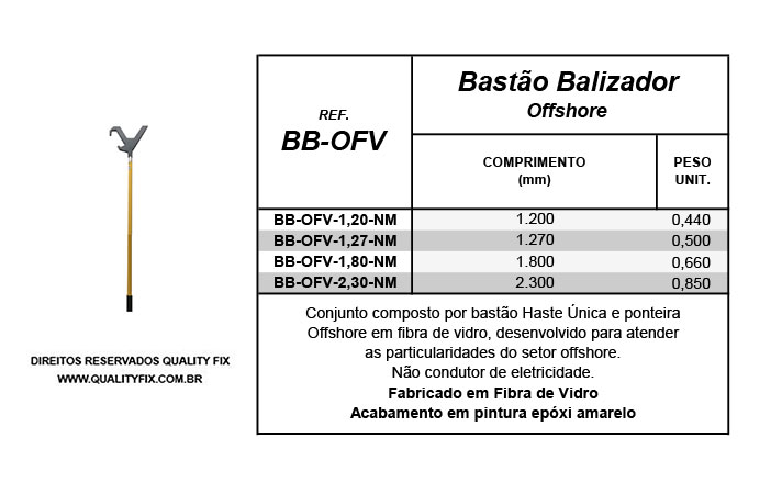 Tabela de Especificações - Bastão Balizador Offshore - Bax Company