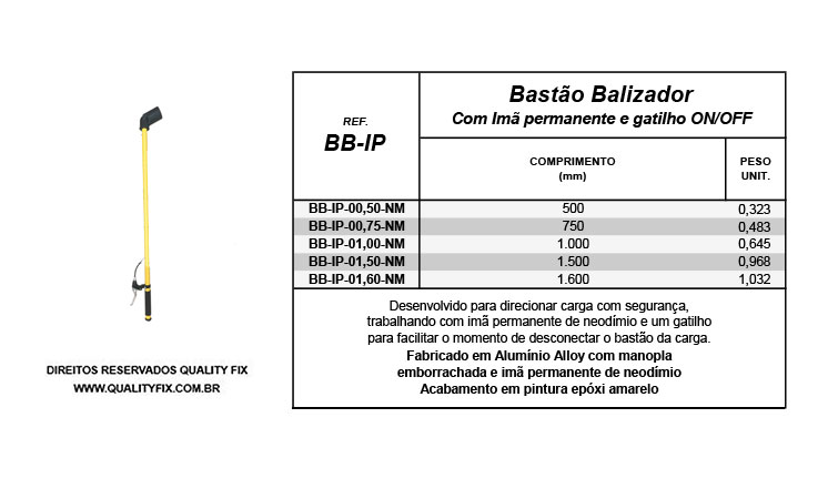 Tabela de Especificações - Bastão Balizador On/Off - Bax Company