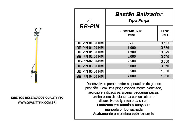 Tabela de Especificações - Bastão Balizador Pinça HD - Bax Company