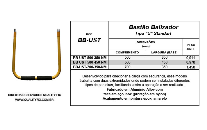 Tabela de Especificações - Bastão Balizador U Standart - Bax Company