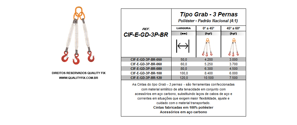 Tabela de Especificações - Cinta Tipo Grab 3 Pernas - Bax Company