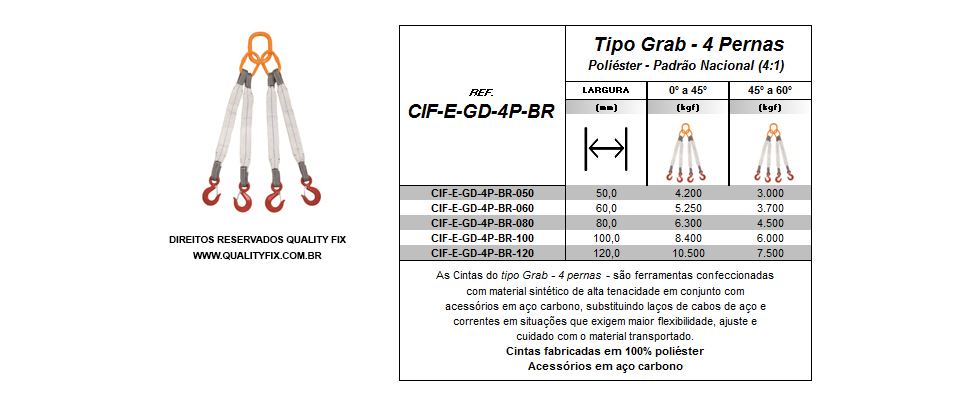 Tabela de Especificações - Cinta Tipo Grab 4 Pernas - Bax Company