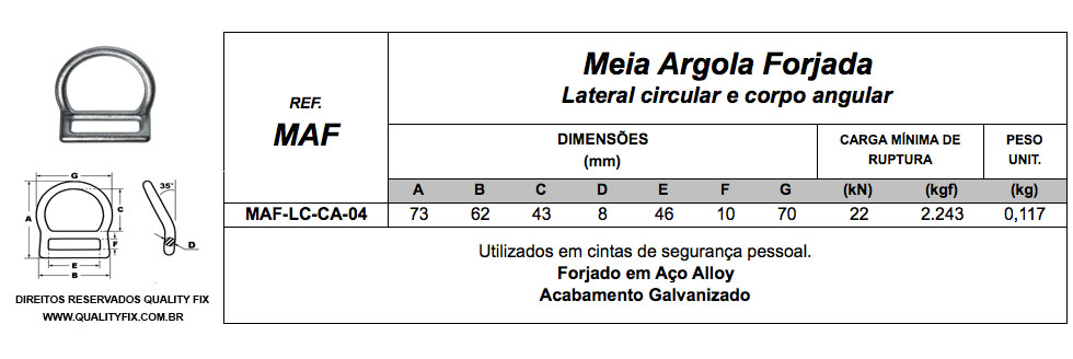 Tabela de Especificações - Meia Argola Lateral Circular e Corpo Angular - Bax Company