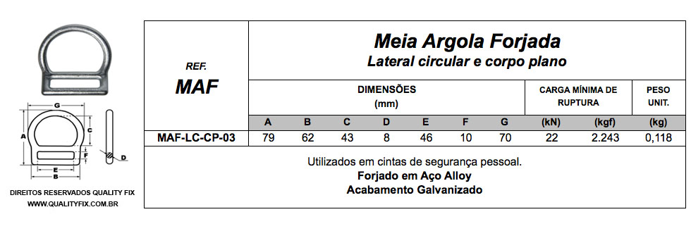 Tabela de Especificações - Meia Argola Lateral Circular e Corpo Plano - Bax Company
