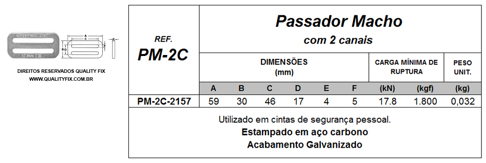 Tabela de Especificações - Passador Macho com 2 Canais - Bax Company