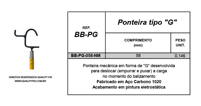 Tabela de Especificações - Ponteira G - Bax Company