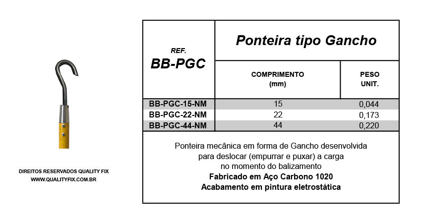Tabela de Especificações - Ponteira Gancho C - Bax Company