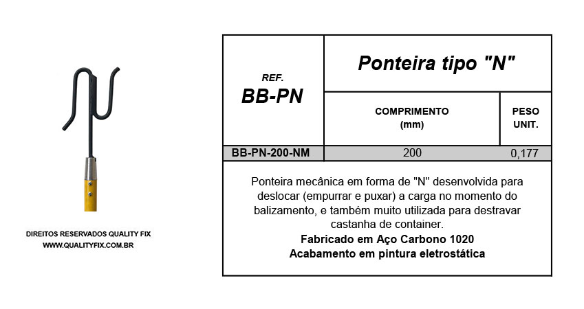 Tabela de Especificações - Ponteira N - Bax Company