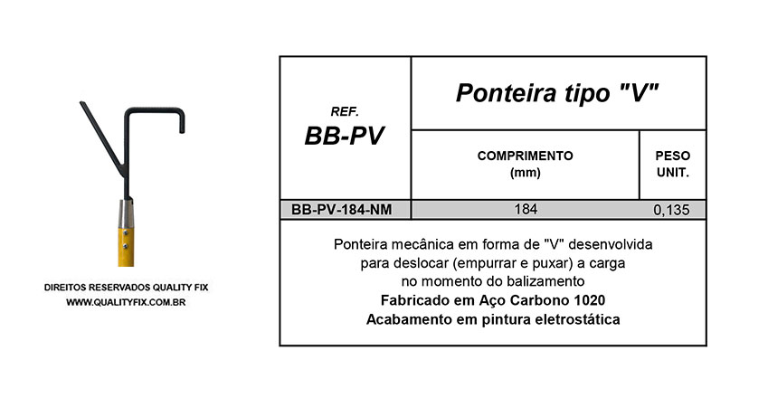 Tabela de Especificações - Ponteira V - Bax Company