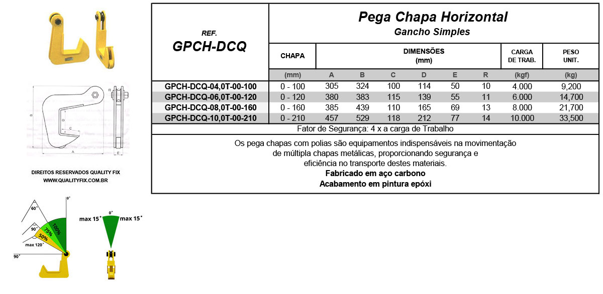 Tabela de Especificações - Pega Chapas Horizontal Gancho Simples - Bax Company