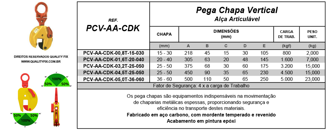 Tabela de Especificações - Pega Chapas Vertical CDK - Bax Company
