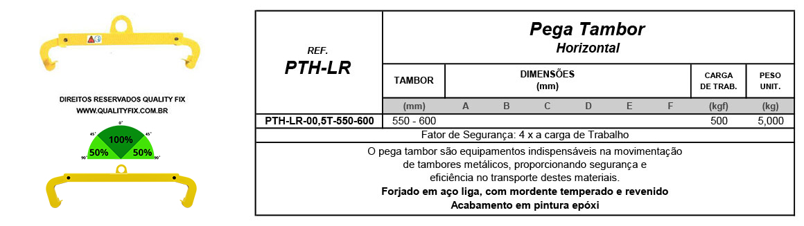 Tabela de Especificações - Pega Tambor Horizontal - Bax Company