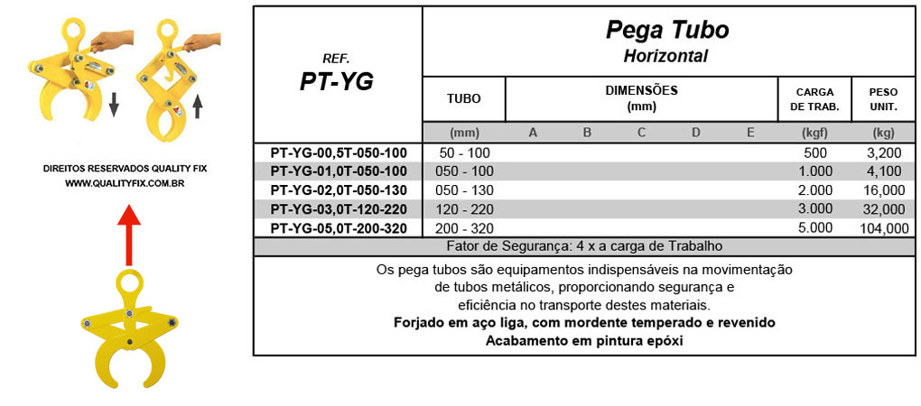 Tabela de Especificações - Pega Tubo - Bax Company