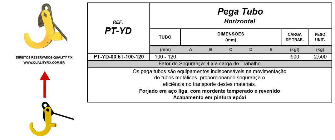 Tabela de Especificações - Pega Tubo Horizontal - Bax Company