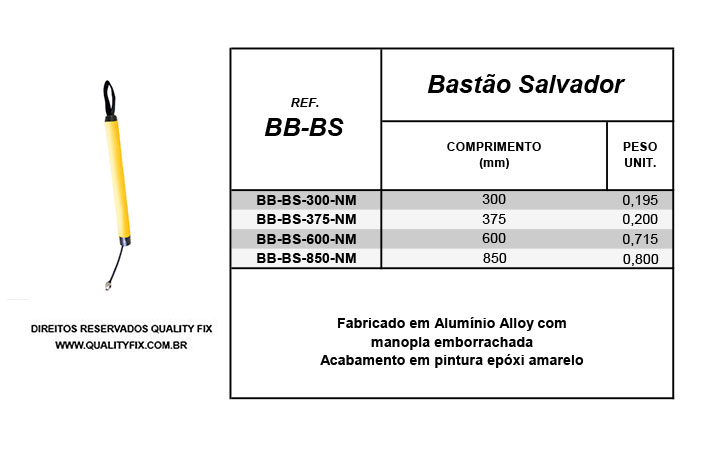 Tabela de Especificações - Bastões Salvadores - Bax Company